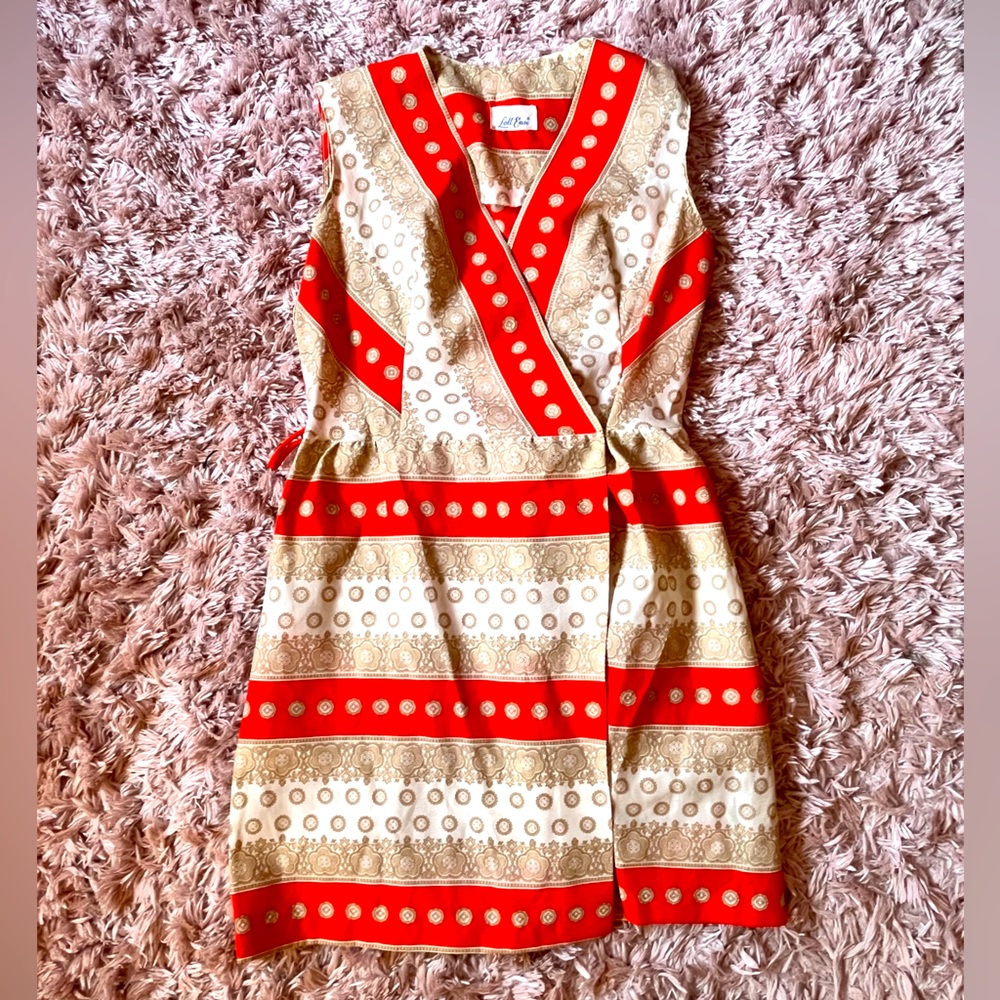 Vintage 1970’s Orange & Tan Mini Wrap Dress